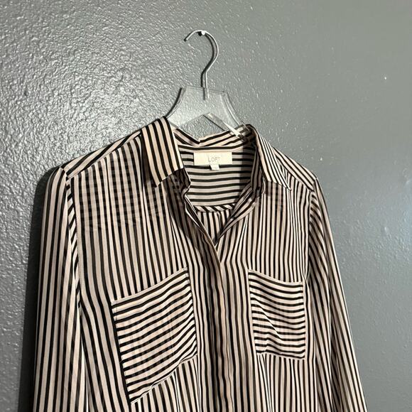 LOFT Ann Taylor Sheer Striped Button Down Blouse Size M - Picture 3 of 4